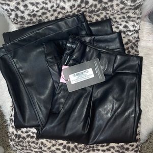 Black wide legged leather pants Prettylittlething